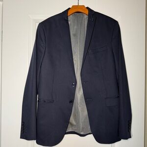 Zara men navy suit jacket with Slim Fit and Notched Lapel